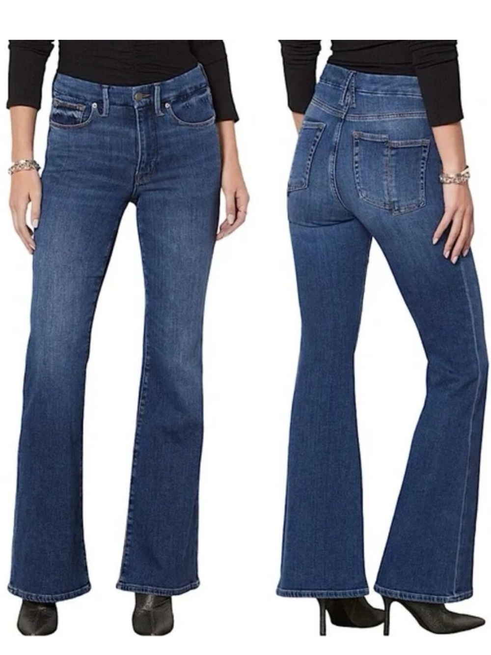 Good American Good Legs Flare Split Pocket Jeans Size 14/32